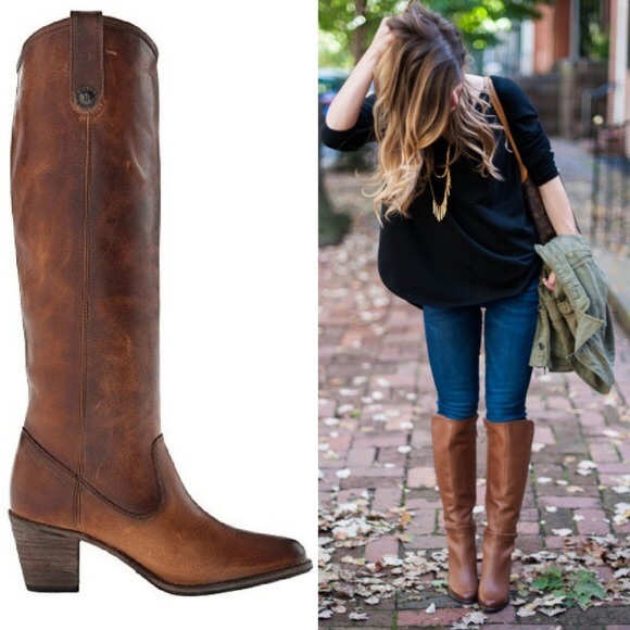 $389 Frye Jackie Button Tall Cognac Brown Leather Knee High Fall Winter Boot
